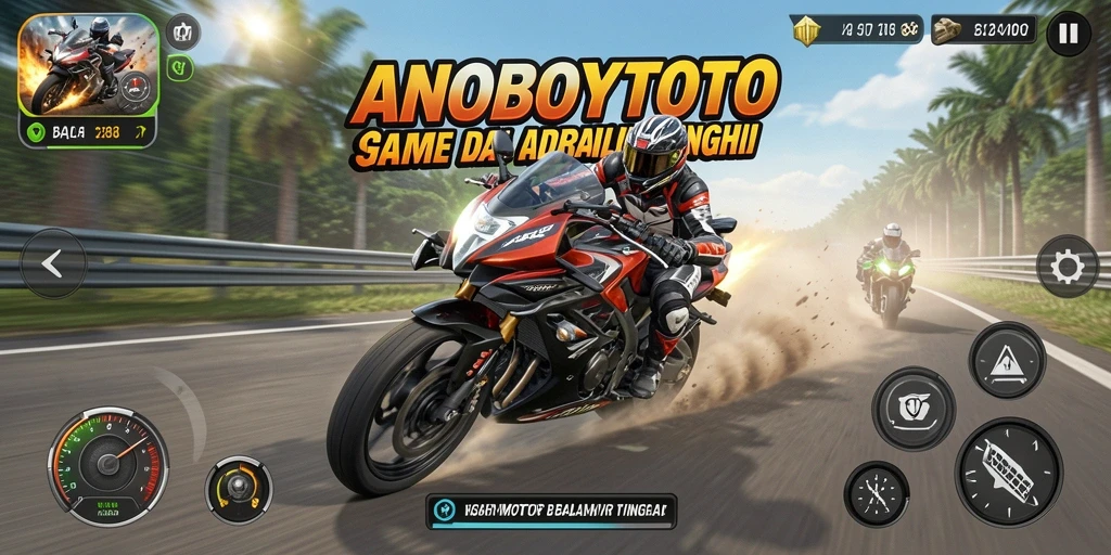 Tampilan gameplay ANOBOYTOTO yang mendebarkan dan penuh aksi dalam balapan motor.