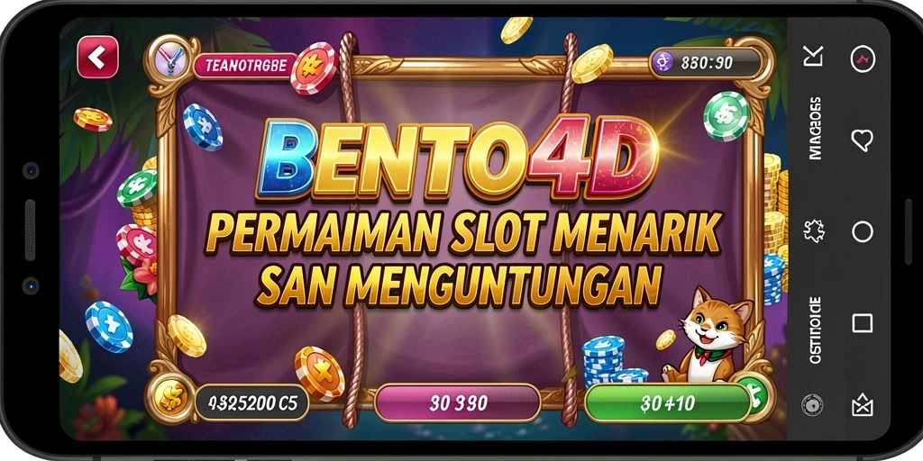Screenshot gameplay BENTO4D menampilkan mesin slot yang penuh warna.