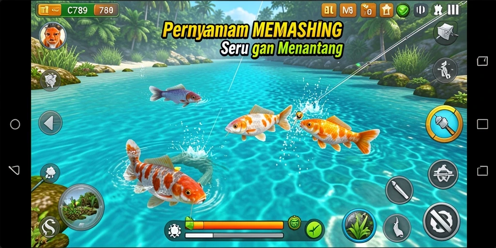 Tampilan gameplay C789 dengan aksi memancing yang menarik.