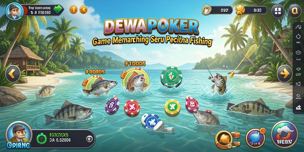 Gameplay seru DEWAPOKER dengan aksi memancing yang mendebarkan.