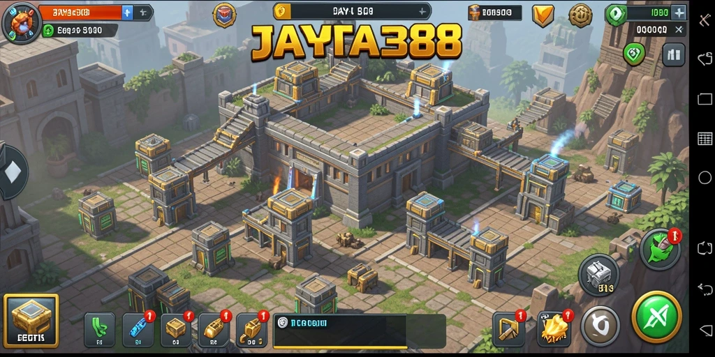 Tampilan gameplay seru di JAYA388 menunjukkan menara yang beroperasi melawan musuh.