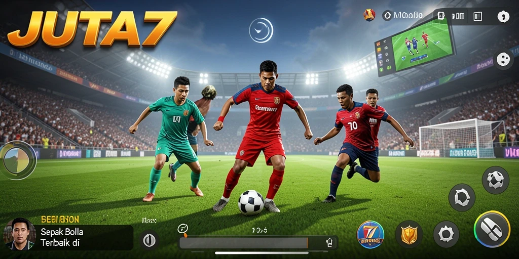 Tangkapan layar permainan <strong>JUTA7</strong> menunjukkan aksi sepak bola yang mendebarkan.