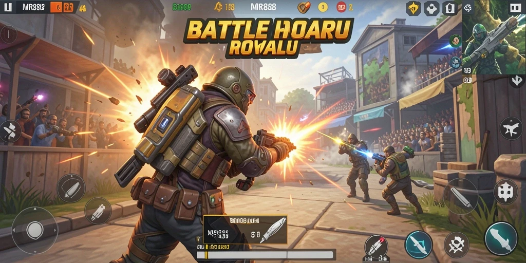 Tampilan gameplay yang menegangkan dalam pertempuran Battle Royale.