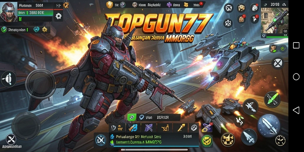 Screenshot gameplay TOPGUN77 menampilkan aksi pertarungan seru dalam MMORPG.